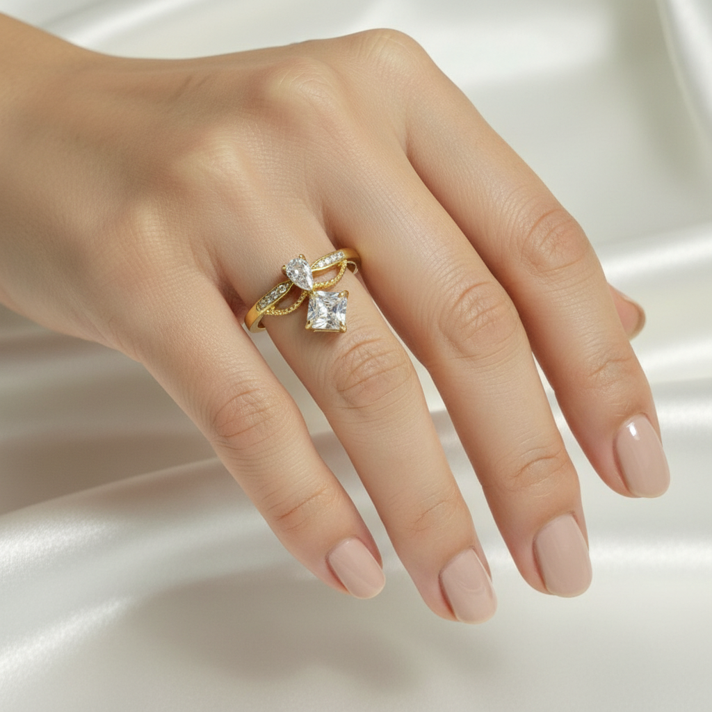 Bague double pierre portée