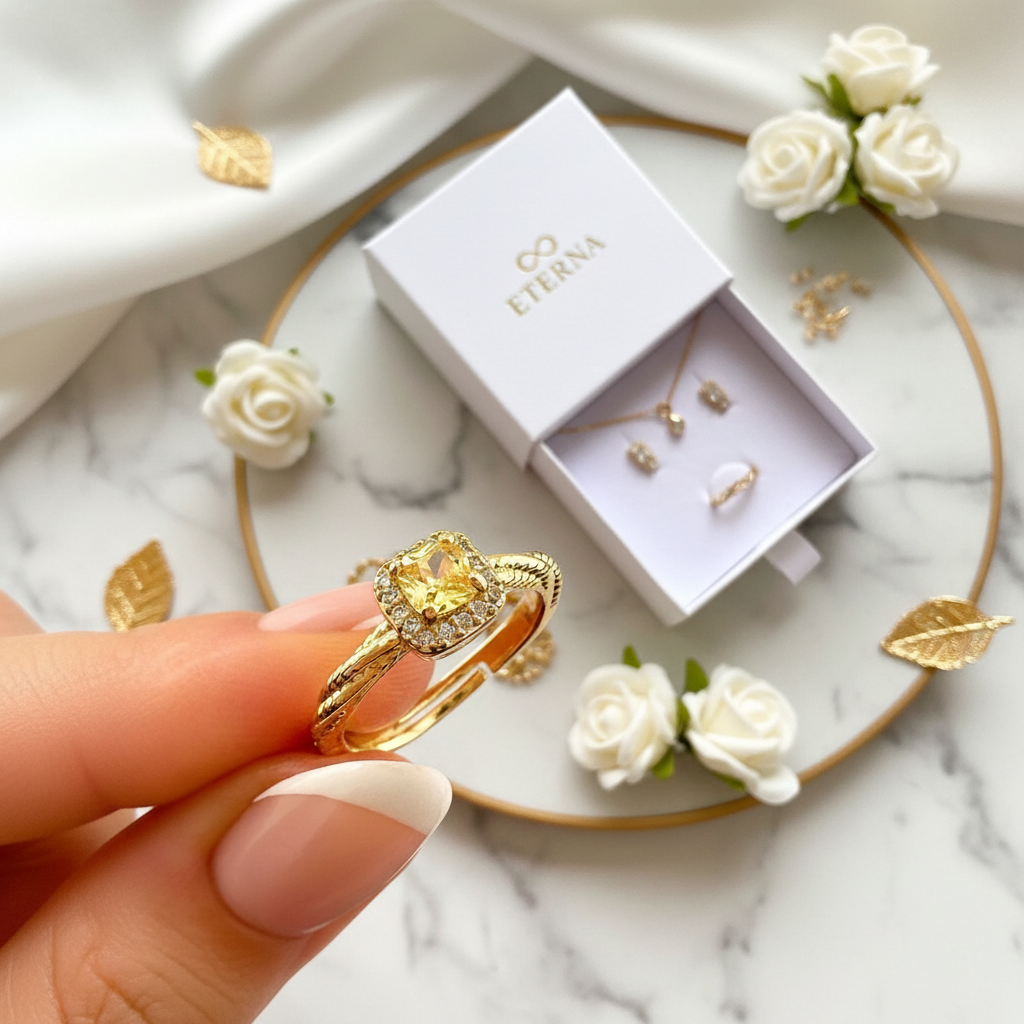 Bague citrine avec écrin ETERNA