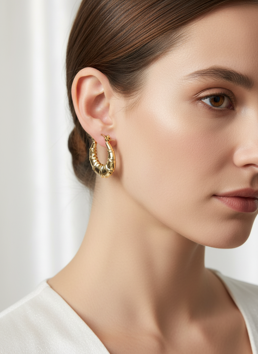 Boucles créoles bambou portées