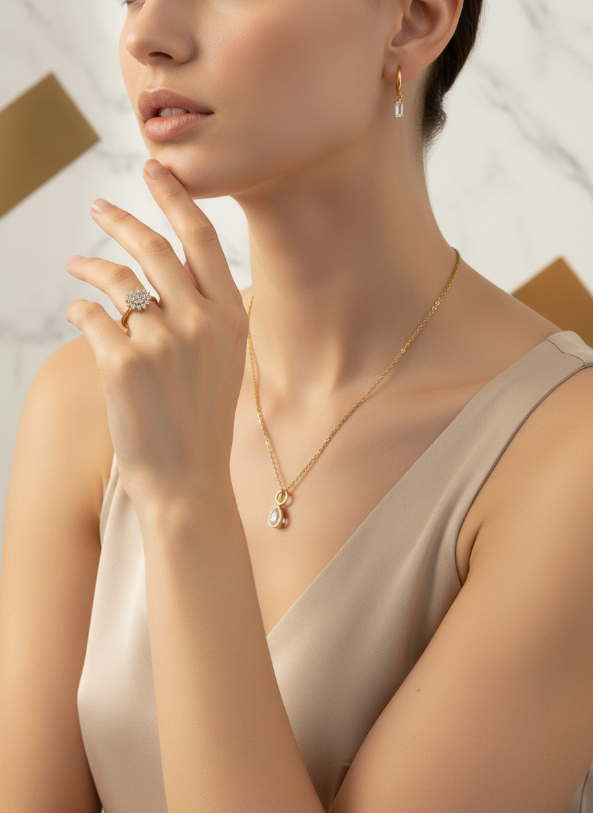 Mannequin portant les trois bijoux